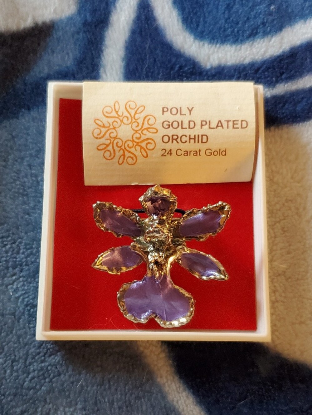 Vintage 24K Gold Plated Purple Orchid Brooch Pin NIB